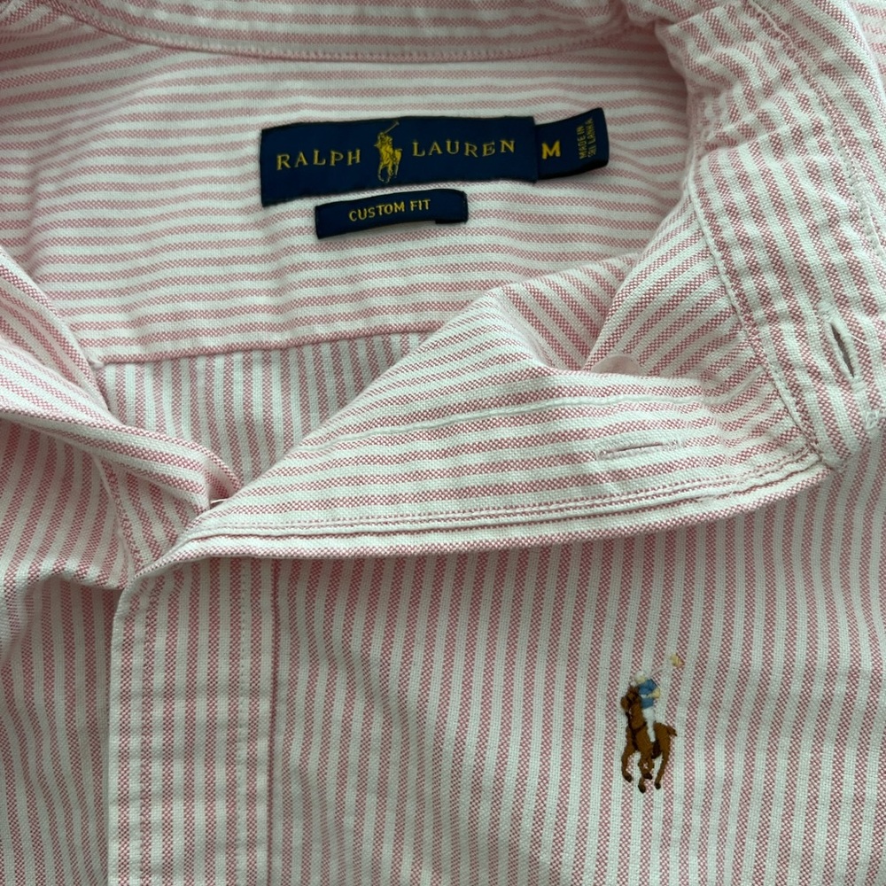 Ralph Lauren, custom fit, womens pink striped polo size medium